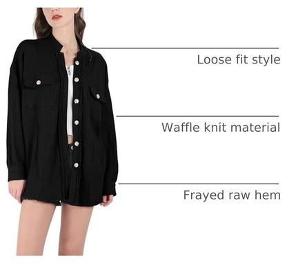 HALOVA Relaxed Waffle Knit Shacket