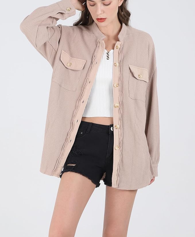 HALOVA Relaxed Waffle Knit Shacket