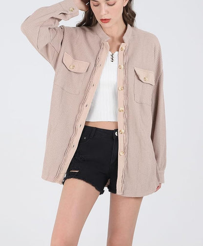 HALOVA Relaxed Waffle Knit Shacket