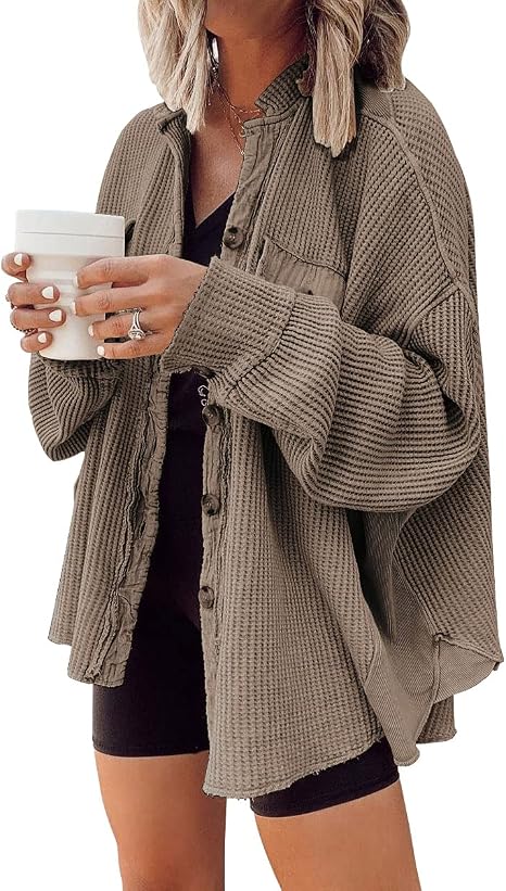 HALOVA Relaxed Waffle Knit Shacket