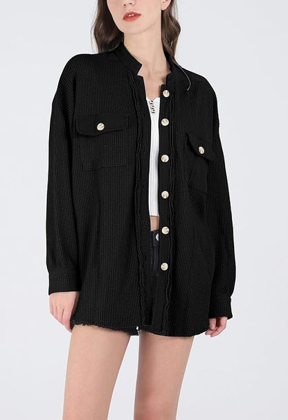 HALOVA Relaxed Waffle Knit Shacket