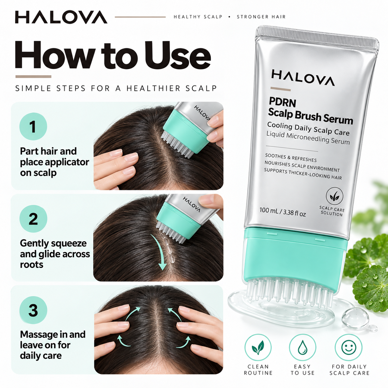 How to use the HALOVA PDRN Scalp Brush Serum
